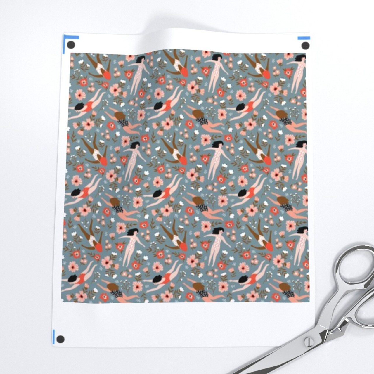 Ditsy Floral Whimsical Swim Beach Lake Summer Feminine Small Scale Blue Red Custom Printed Fabric by Spoonflower Various Fabrics by the Yard or Fat Quarter